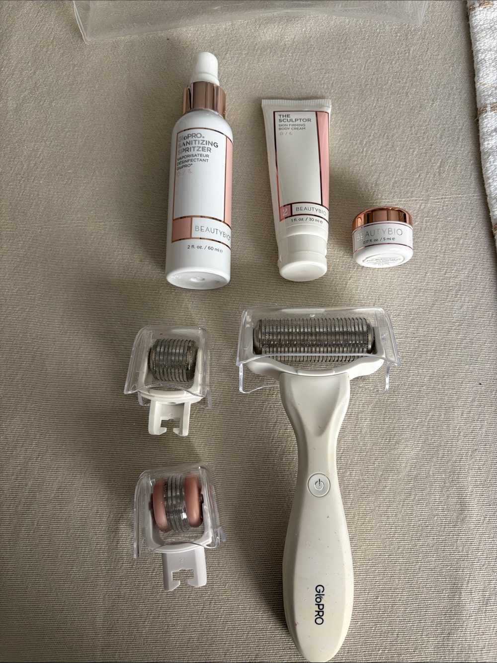 GoPro White Microneedling Tool with White & Rose Gold Skincare Set
